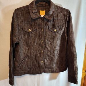 RUBY RD. CHOCOLTE BROWN JACKET SIZE 10 LONG SLEEVE, MUTED GOLD BUTTONS NWOT